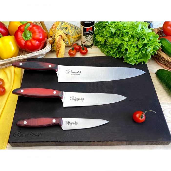 Набор из 3-х кухонных ножей Alexander AUS-8 Satin, Kizlyar Supreme
